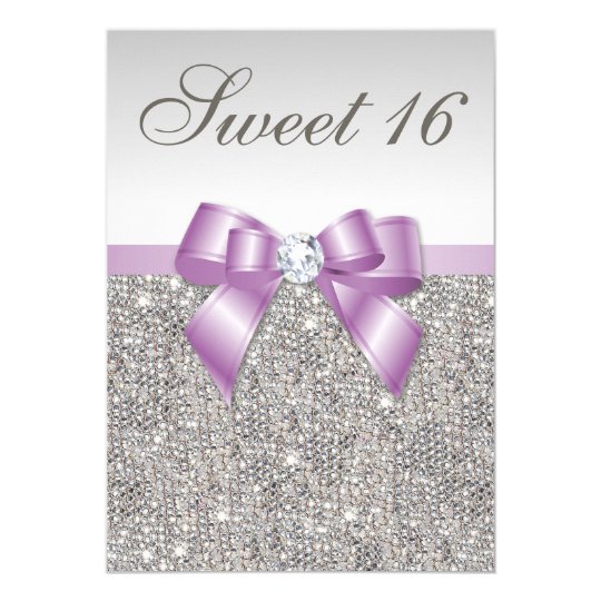 Silver Sequins Lilac Faux Bow Sweet 16 Card