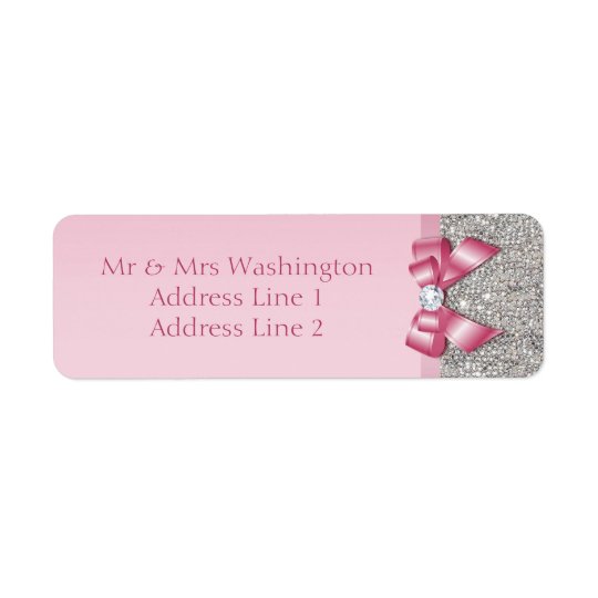 Silver Sequins Pink Diamond Bow Return Address Label