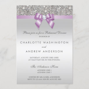 Silver Sequins Plum Bow Wedding Rehearsal Dinner Invitation