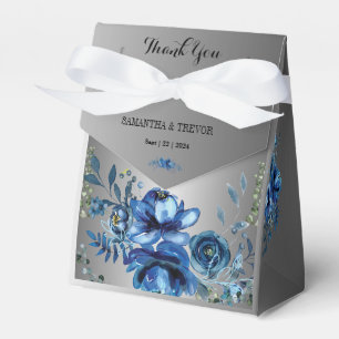 Silver Serenity: Blue Floral Bliss Favor Box
