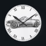 Silver Shadow MX5 Round Clock<br><div class="desc">Pencil drawing of a Modified MX5 Miata</div>