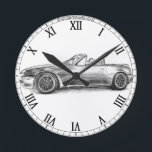 Silver Shadow MX5 Round Clock<br><div class="desc">Pencil drawing of a Modified MX5 Miata</div>