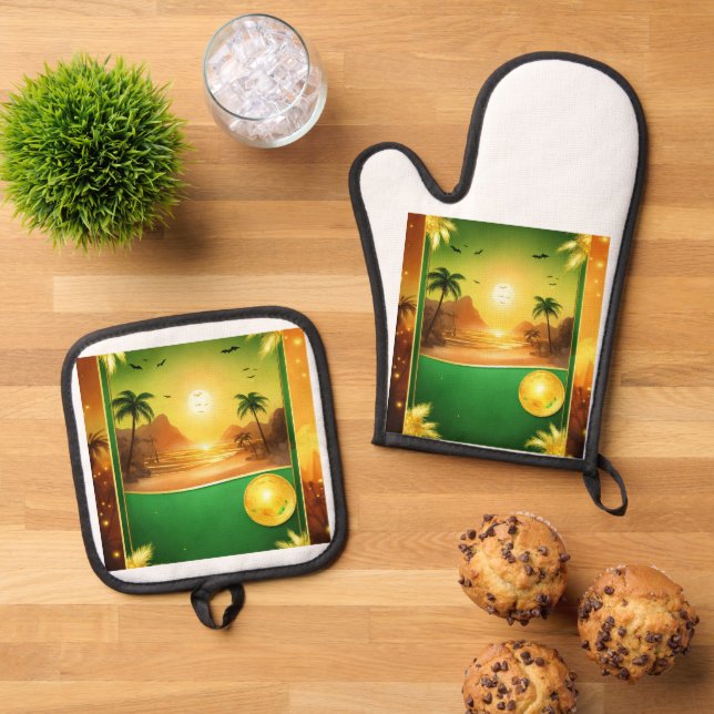 Silver Shield Quilted Oven Mitt Oven Mitt & Pot Holder Set (Top Down)