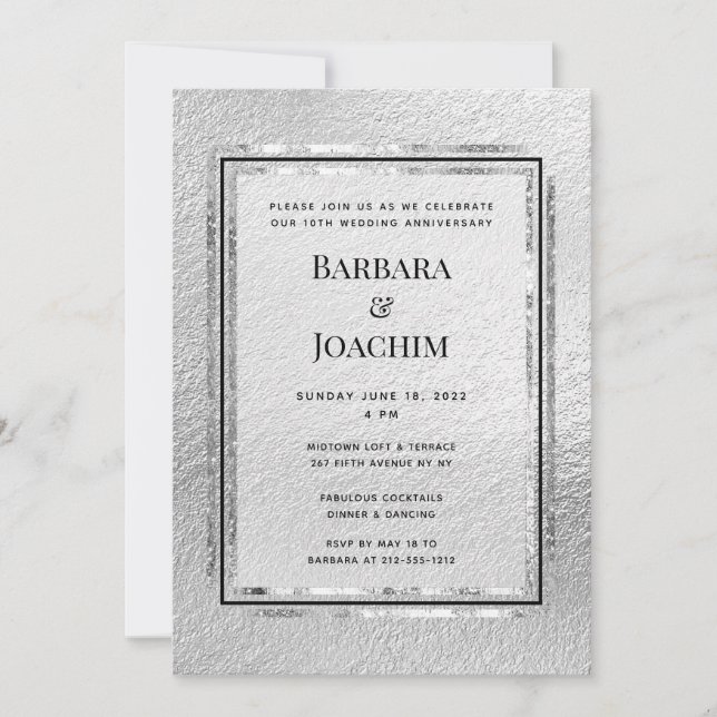 Silver Shimmer 10th Anniversary Party Invitation (Front)
