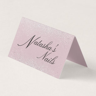 Silver Shimmer Dust and Pink Folded Business Card