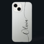 Silver Shimmer Elegant Calligraphy Script Name Case-Mate iPhone 14 Case<br><div class="desc">Silver Shimmer Black Elegant Calligraphy Script Custom Personalized Name iPhone 14 Smart Phone Cases features a modern and trendy simple and stylish design with your personalized name in elegant hand written calligraphy script typography on a metallic silver shimmer background. Designed by ©Evco Studio www.zazzle.com/store/evcostudio</div>