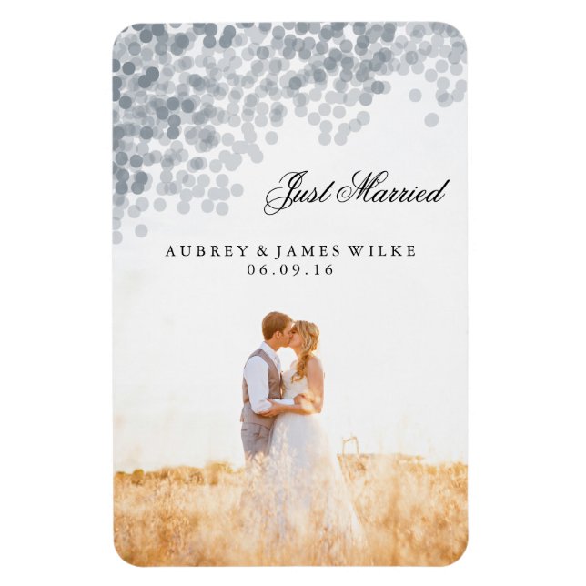 Silver Shimmer Light Shower Marriage Announcement Magnet (Vertical)