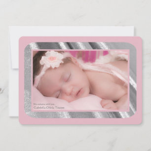 Silver Shimmer Photo Pink Birth Announcement
