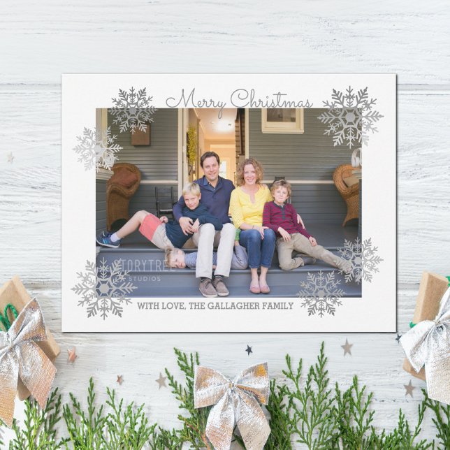 Silver Shimmering Chic Snowflake Holiday Photo Card (Silver Shimmering Chic Snowflake Holiday Photo Card)