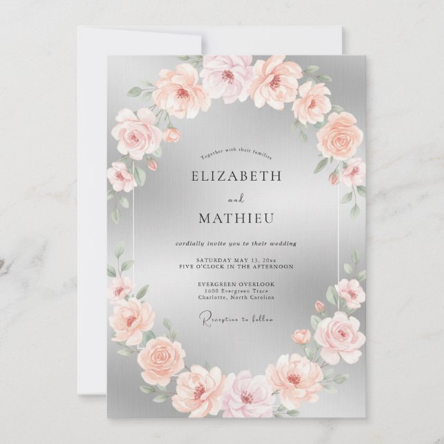 Silver Shimmering Romantic Wedding Invitation (Front)
