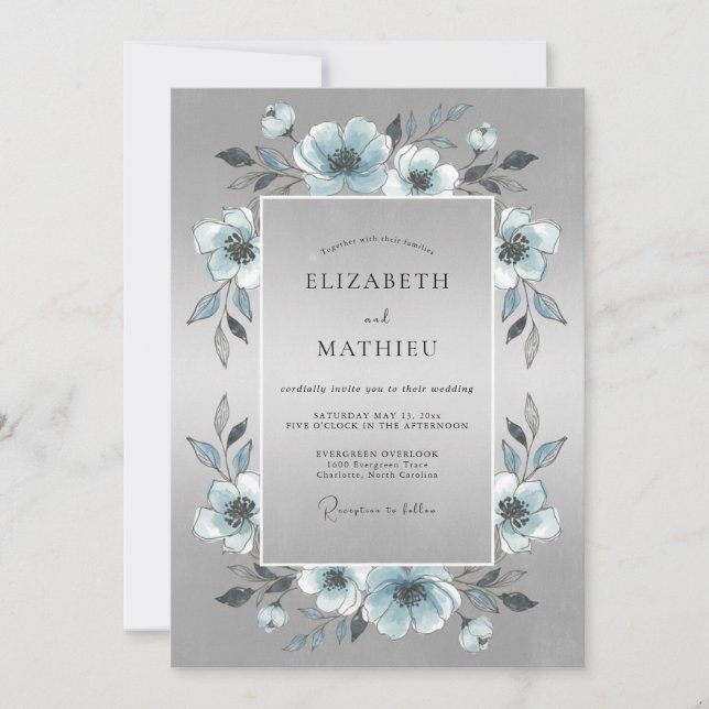 Silver Shimmering Winter Wedding Invitation (Front)