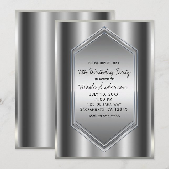 Silver Shine Glamour Chic Birthday Party Any Event Invitation (Front/Back)