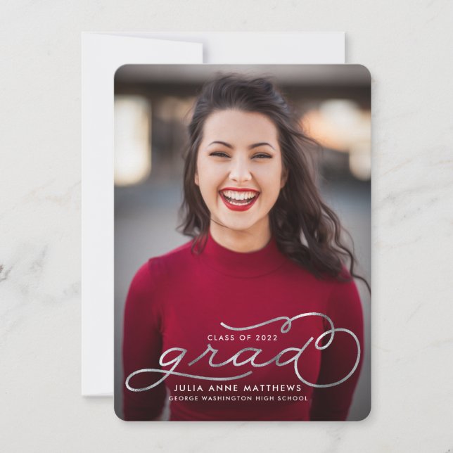 Silver Shine Photo Graduation Announcement (Front)