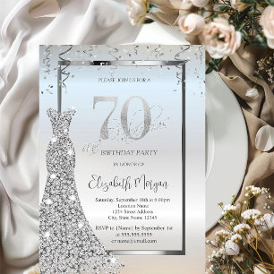 Silver Shiny Diamonds Dress Silver 70th Birthday Invitation