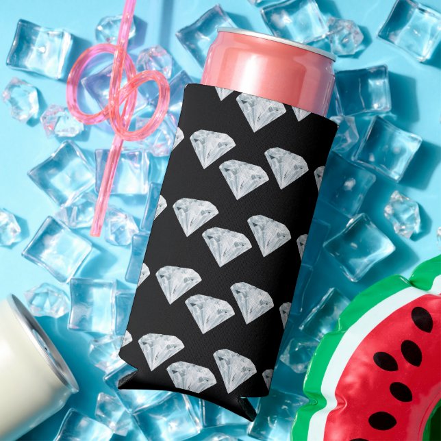 Silver shiny diamonds on black seltzer can cooler (In Situ Summer)