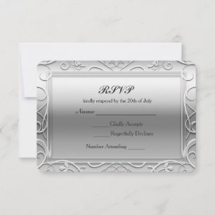 Silver Shiny Elegant Glamour Wedding RSVP Card