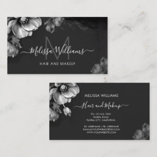 Silver Shiny Flowers Black  Business Card