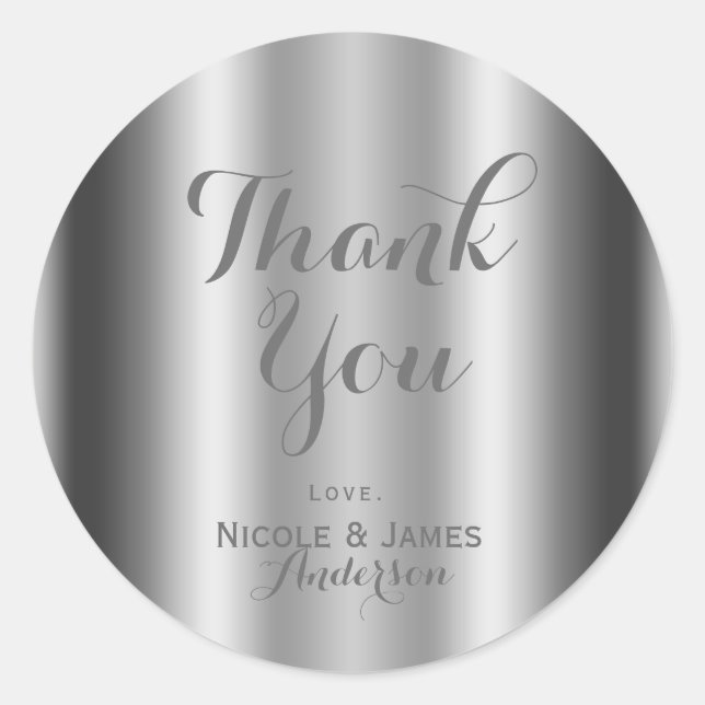 Silver Shiny Glam Elegant Custom Wedding Favour Classic Round Sticker (Front)