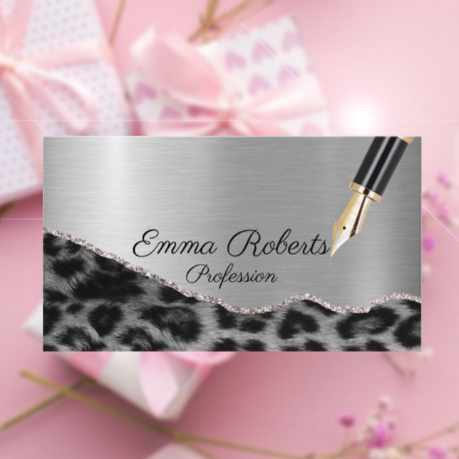 Silver Shiny Leopard Glitter Business Card (Creator Uploaded)