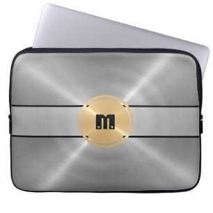 Silver Shiny Stainless Steel Metal and Gold Button Laptop Sleeve