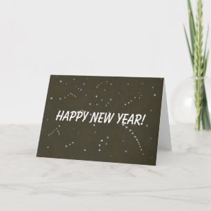 Silver Shooting Stars on Black Happy New Year Card