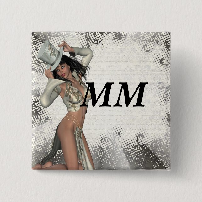 Silver showgirl 2 inch square button (Front)