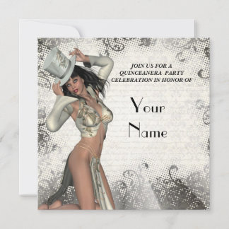 Silver showgirl quinceanera party invitation