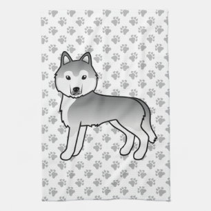 Silver Siberian Husky Cute Cartoon Dog Kitchen Towel
