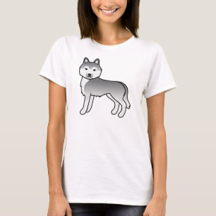 Silver Siberian Husky Cute Cartoon Dog T-Shirt