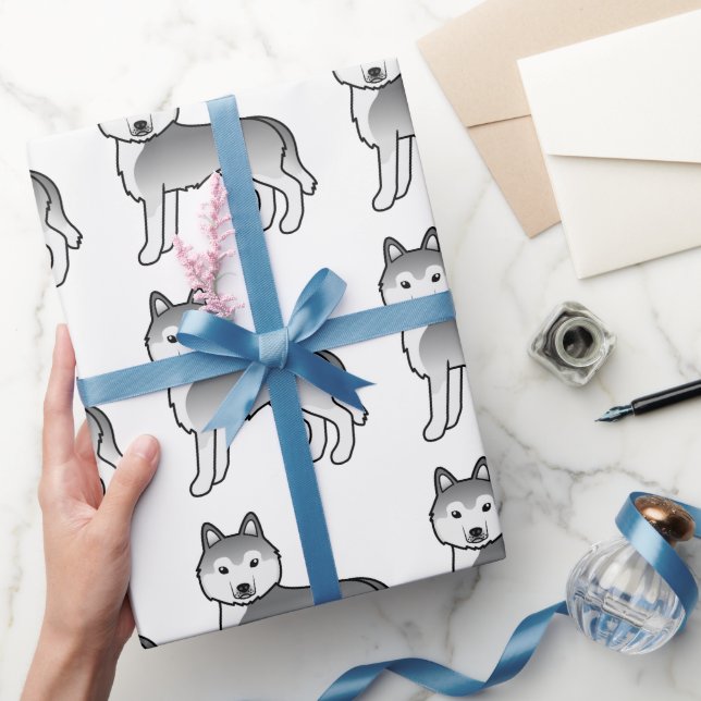 Silver Siberian Husky Cute Dog Pattern Wrapping Paper (Gifting)
