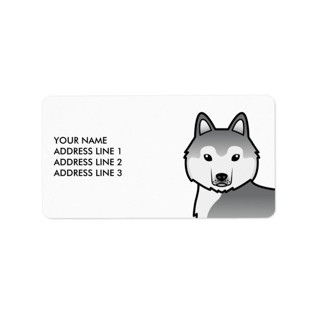 Silver Siberian Husky Dog & Custom Text Label (Front)