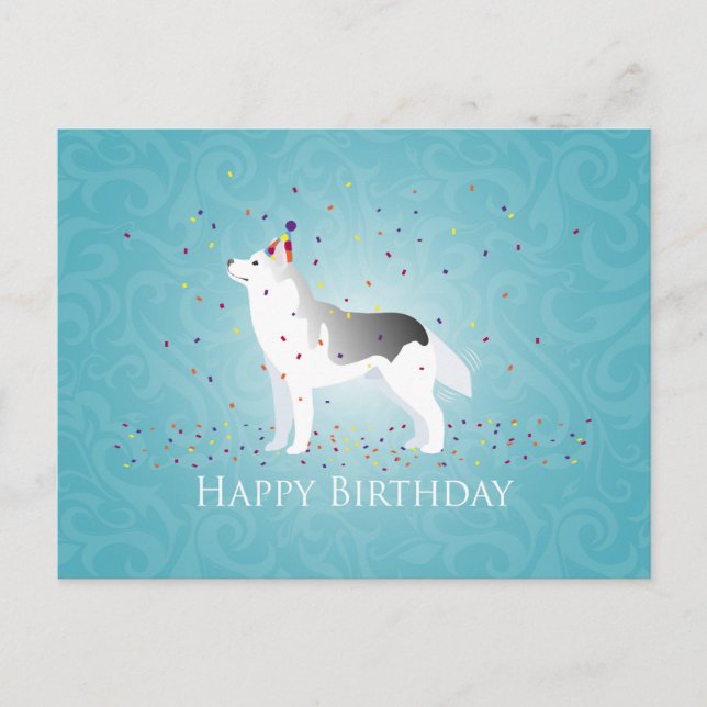 Silver Siberian Husky Dog Happy Birthday Design Postcard (Front)