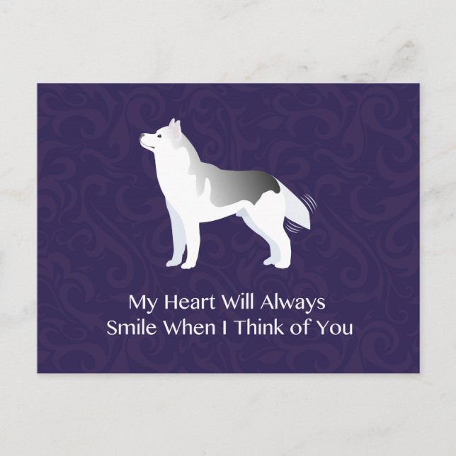 Silver Siberian Husky Dog Thinking of You Postcard (Front)