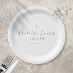Silver Signature Baptism Christening Paper Plate<br><div class="desc">Featuring silver script signature name. Personalise with your special baptism or christening information in chic silver lettering  Designed by Thisisnotme©</div>