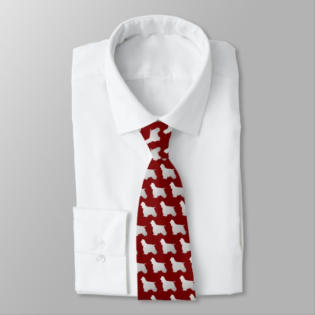 Silver Silhouette Cocker Spaniel Dog on Maroon Red Tie (Tied)