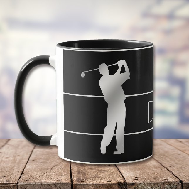 Silver Silhouette Golfer Monogram Mug (Creator Uploaded)
