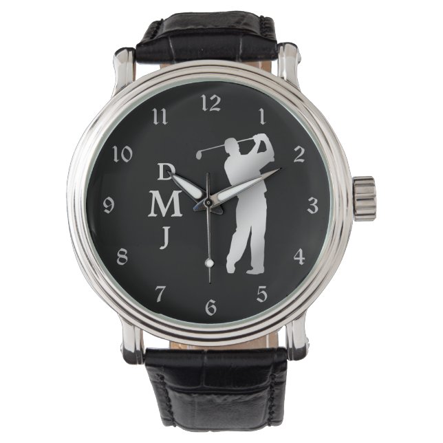 Silver Silhouette Golfer Monogram Watch (Front)