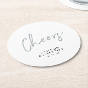 Silver Simple Cheers Adult Birthday Party Favour Round Paper Coaster