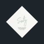 Silver Sixty | Modern Adult 60th Birthday Party Napkin<br><div class="desc">This custom paper napkin will add stylish detail to your 60th birthday celebration. This 60th birthday napkin design features simple chic silver lettering "Sixty" with custom text. Matching invitations and party supplies are available in my shop BaraBomDesign.</div>