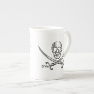 Silver Skull and Crossed Swords Bone China Mug
