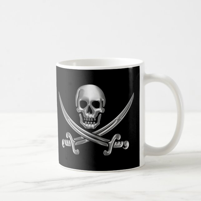Silver Skull and Crossed Swords Coffee Mug (Right)