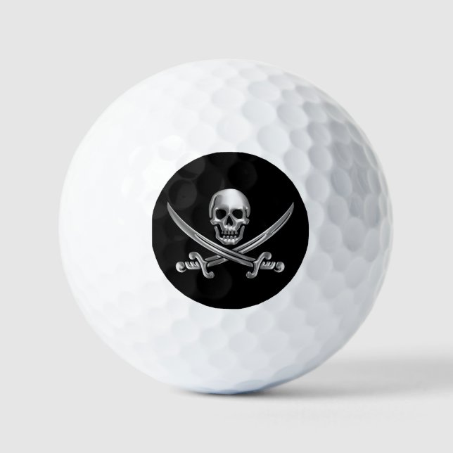 Silver Skull and Crossed Swords Golf Balls (Front)