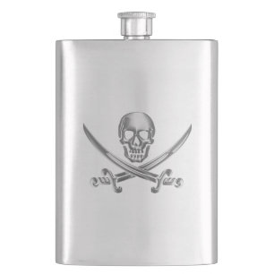 Silver Skull and Crossed Swords Hip Flask