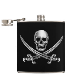 Silver Skull and Crossed Swords Hip Flask