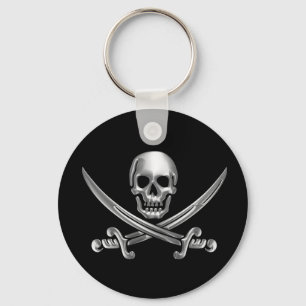 Silver Skull and Crossed Swords Keychain