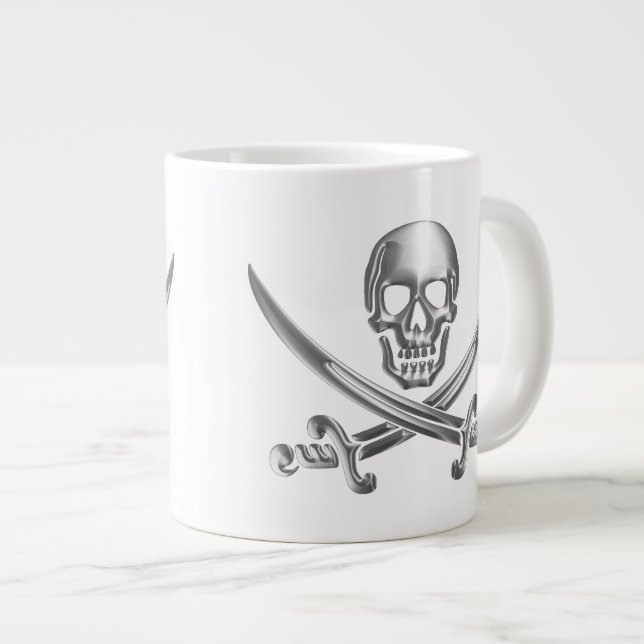 Silver Skull and Crossed Swords Large Coffee Mug (Front Right)