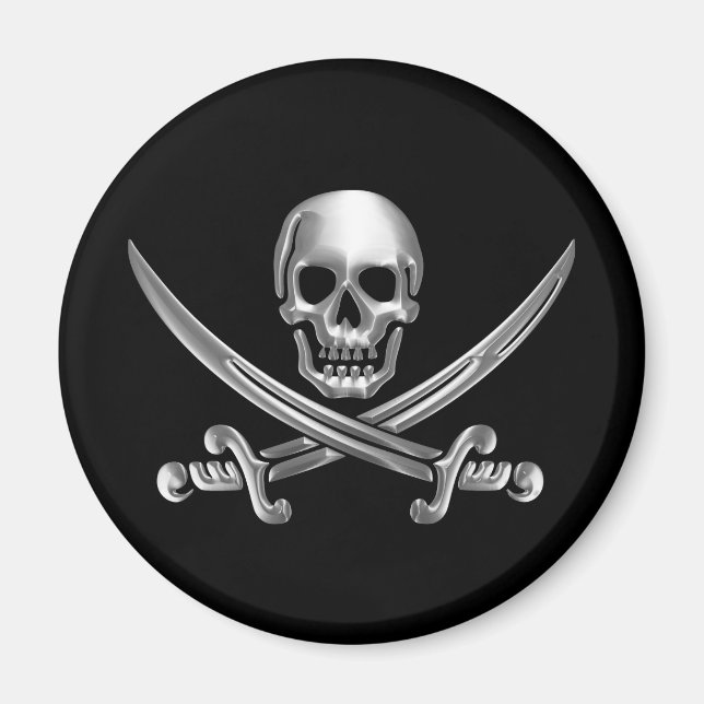 Silver Skull and Crossed Swords Magnet (Front)