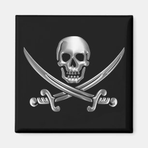 Silver Skull and Crossed Swords Magnet