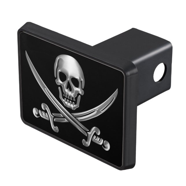 Silver Skull and Crossed Swords Trailer Hitch Cover (Top Right)