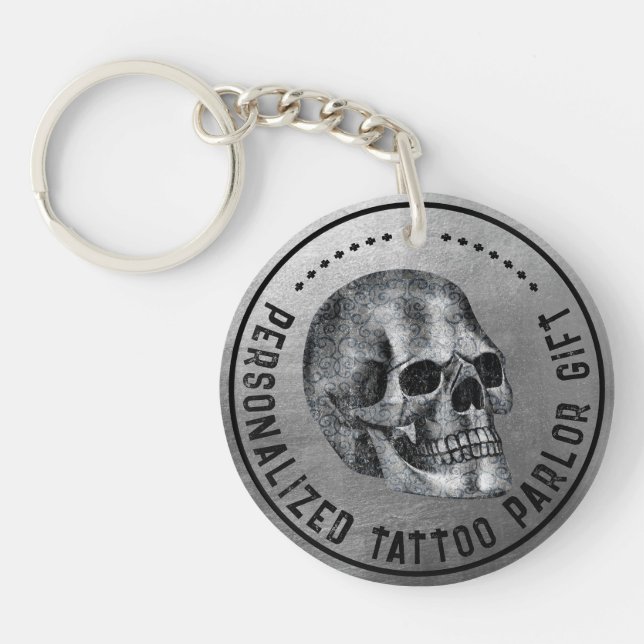    Silver Skull Cool Gothic Fidelity Tattoo Parlou Keychain (Front)